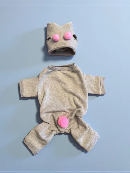 Ponpon Şeker Kedi Tulumu & Bere Takımı | Şardonlu Polar Kumaş | Tüy Dökülmesini Azaltır - Resim 2