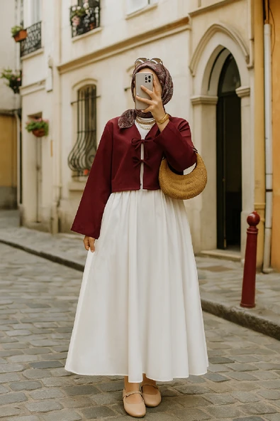 Kadın Bordo Kısa Kimono Ceket - Zarif ve Şık Kombin Parçası ürün görseli 1