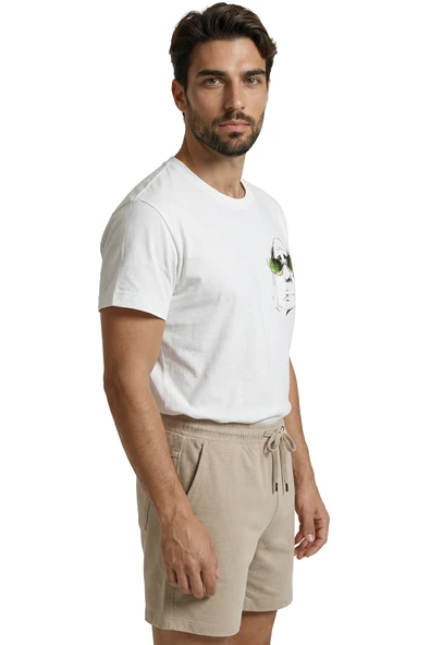 Minimalist Çizim Yeşil Gözlüklü Karakter Baskılı Premium Erkek Tişört - Resim 2