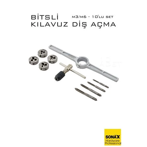 10'lu Bitsli Diş Açma Kılavuz Seti –Endüstriyel Çelik,  Dişli Matkap Ucu ürün görseli 1
