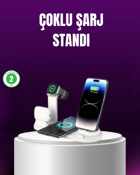 15W Hızlı Şarj Destekli 4’ü 1 Arada Kablosuz Şarj İstasyonu ürün görseli 1