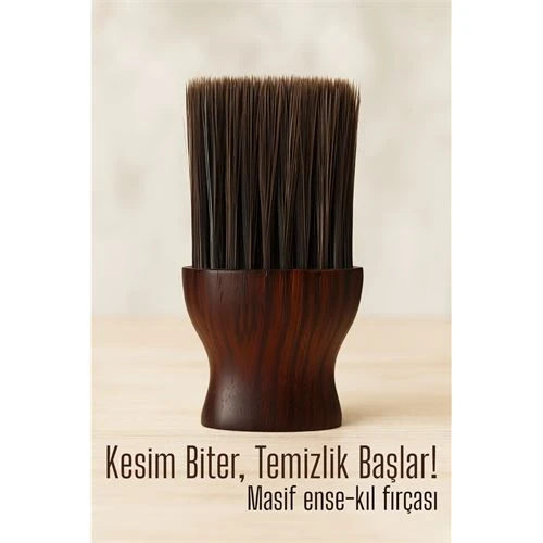 Berber Ense Fırçası Saç Temizleme Fırçası - Berber Temizlik Fırçası Masif Ahşap ürün görseli 1