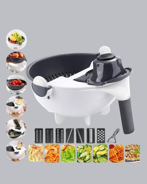Çok Fonksiyonlu Döner Rende Süzgeç Hazneli Ergonomik Sebze Doğrayıcı - Resim 3