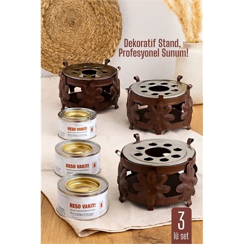 3 lü SET Dekoratif Metal Osmanlı Ocağı ve Reşo Yakıtı – Isıtmalı Sunum İçin Güvenli ve Şık Çözüm ürün görseli 1