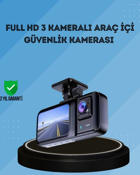 360° Kapsama Sahip Full HD Araç Kamerası 3’lü Kayıt Gece Görüşlü DashCam ürün görseli 1