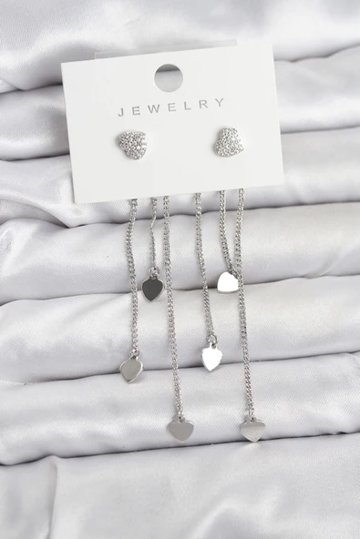 Kalp Model Gümüş Renk Pirinç Sallantılı Kadın Küpe ürün görseli 1