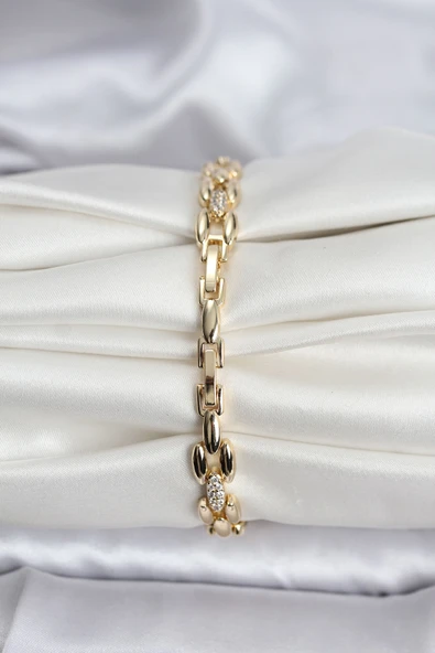 14K Gold Renk Kaplama Zirkon Taşlı Model CM Kadın Bileklik - TJ-BB8121 - Resim 2