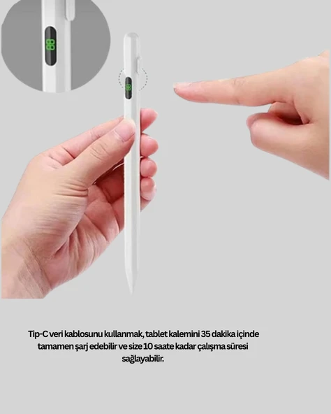 Type-C Şarjlı iPad Stylus Pen 10 Saat Dayanıklı Hassas Dokunmatik Kalem - Resim 2