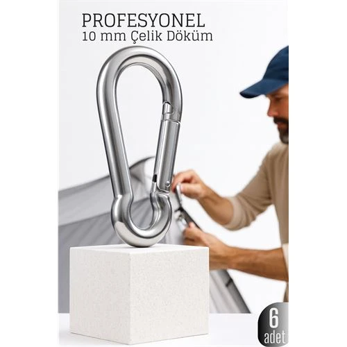 Çelik Yan Açılır 6 LI Karabina -10 mm Kamp, Tırmanış ve Günlük Kullanım İçin Güvenli Kilit ürün görseli 1