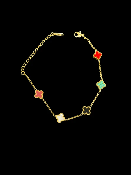? Yonca Model Çok Renkli Taşlar Altın Renk Şık Çelik Bileklik — Şansın ve Zarafetin Simgesi ürün görseli 1