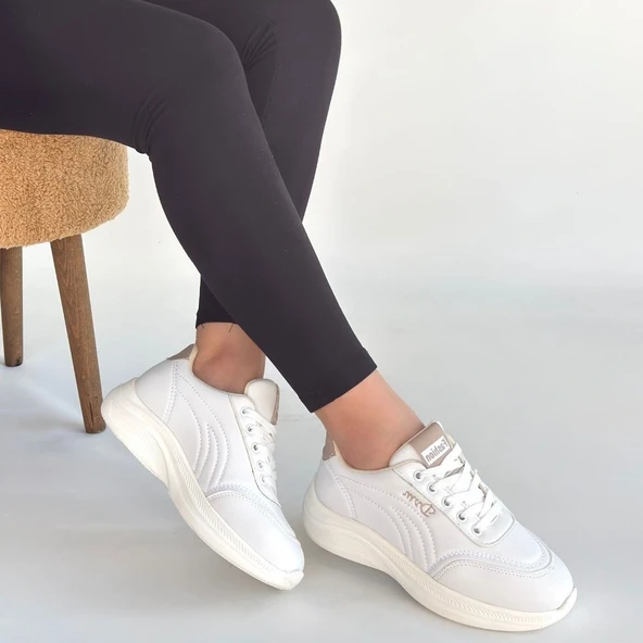 Yejja Beyaz Cilt Bağcıklı Spor Ayakkabı - Resim 4