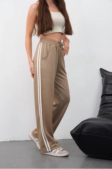 Yandan çift şeritli pantolon vizon - Resim 2