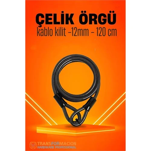 Çelik Örgü Kablo Kilit 12mm 120 cm Bisiklet Kilidi Motosiklet Kilidi Eşya Garaj Kilidi ürün görseli 1