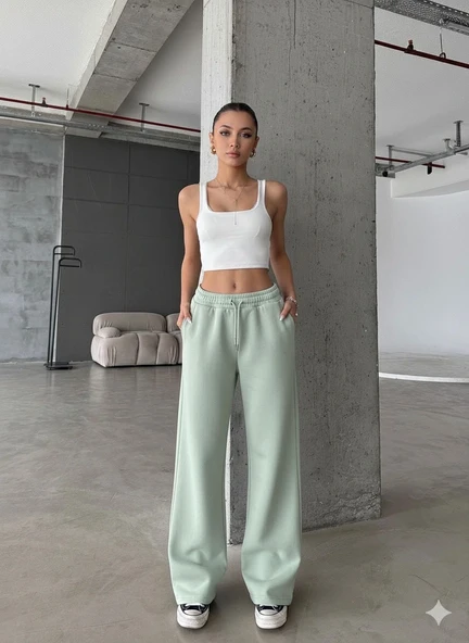 3 iplik şardonlu oversize eşofman mint yeşili ürün görseli 1