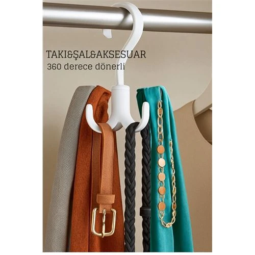 360° Dönerli Kancalı Çok Amaçlı Askı - Dolap İçi Düzenleyici Takı Askısı Şal Askısı ürün görseli 1