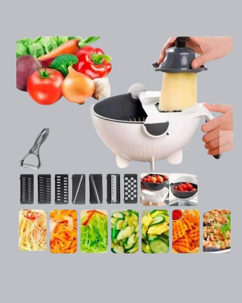 Çok Fonksiyonlu Döner Rende Süzgeç Hazneli Ergonomik Sebze Doğrayıcı - Resim 2