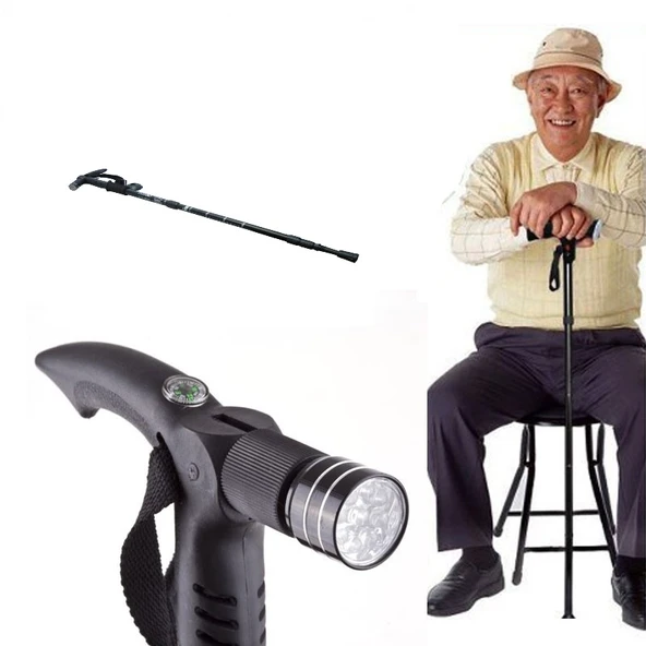 Işıklı & Pusulalı Katlanabilir Baston ürün görseli 1