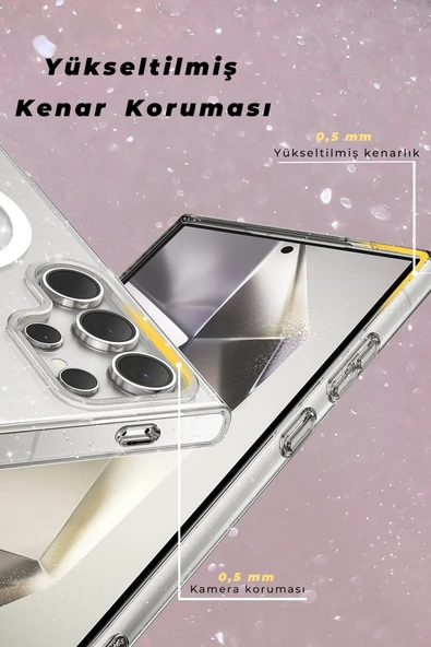 Fuchsia Samsung Galaxy S23 Ultra Kılıf Star Magsafe Uyumlu Kapak - Siyah - Resim 2