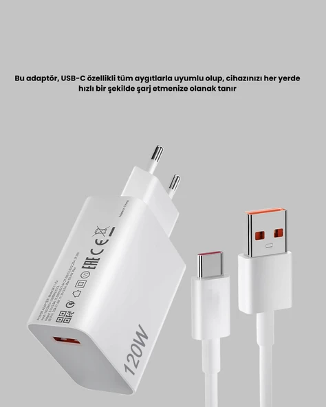 120W Ultra Hızlı Şarj Adaptörü USB-C Destekli Güçlü Şarj Teknolojisi - Resim 3