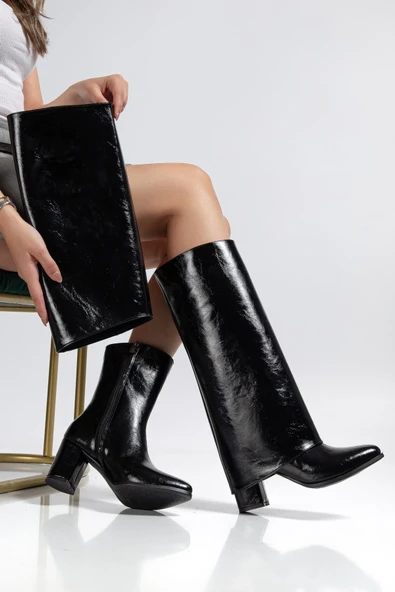 Wila Siyah Parlak Topuklu Tak Çıkar Çizme ürün görseli 1