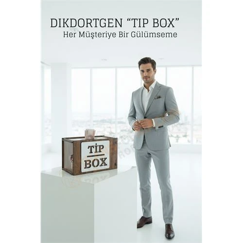 Lazer Kesim Ahşap Tip Box – Bahşiş Kutusu | 21x12x13  cm Dekoratif Kutu ürün görseli 1