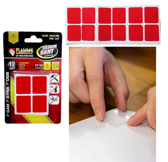 Montaj Bandı 2.5 KG - Çift Taraflı Hazır Kesilmiş Silikon Bant 12'li Montaj Bandı, Şeffaf ürün görseli 1