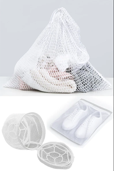 3lü Yıkama File Seti - Ayakkabı Filesi-Plastik Aparatlı Sütyen Yıkama- Çamaşır Yıkama Filesi ürün görseli 1