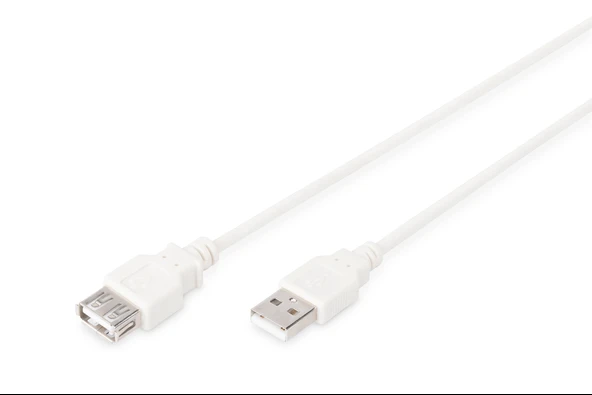 USB 2.0 Uzatma Kablosu, USB A, Erkek - USB A Dişi, AWG 28, 1.8 metre, USB 2.0 uyumlu, UL, bej renk ürün görseli 1