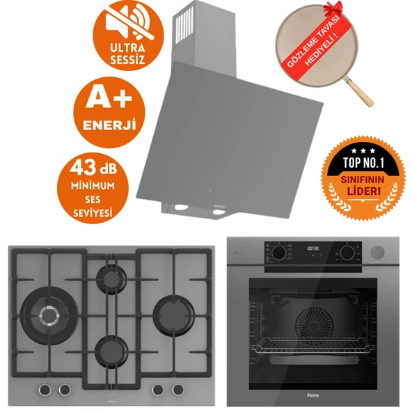 Ferre FryART&SteamART-SilentArt Wok Sessiz Antrasit-Gri  Ankastre Set(D079-SA +QEP64CPR +ED078-WFA) ürün görseli 1