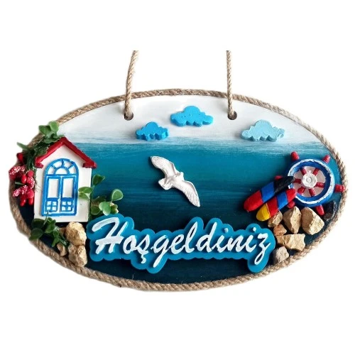 Sahil Kasabası Hoşgeldiniz Yazılı El Yapımı Kapı Süsü ürün görseli 1