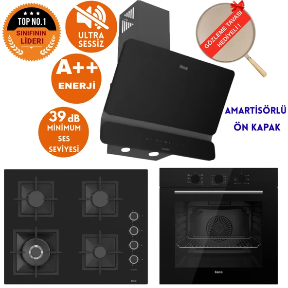 Ferre FlowArt&SilentArt REEL Sessiz Siyah Ankastre  Set ( D080-SA + QBL62CS + SC405-WFA Wok ) ürün görseli 1