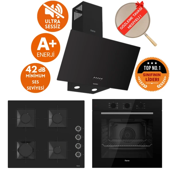 Ferre FlowArt&SilentArt  Viano Sessiz Yeni Seri Siyah Ankastre  Set ( D086-SA + QBL62CS + SS205) ürün görseli 1