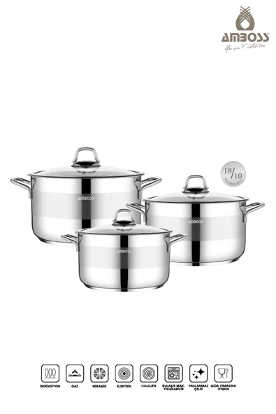 Asude 6 Parça Paslanmaz Çelik Cam Kapaklı Tencere Seti - Resim 2