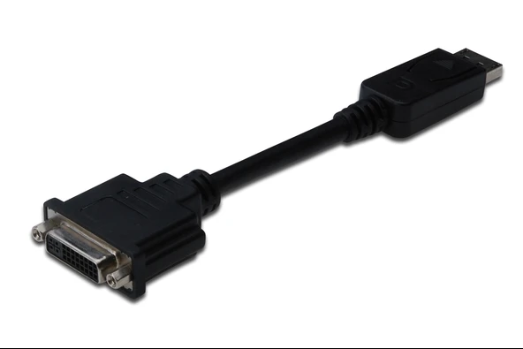DisplayPort (DP) <-> DVI-I Adaptörü, Kablolu,  DP Erkek - DVI-I (24+5) Dişi, 0.15 metre, kilit mekanizmalı, DP 1.2 uyumlu UL,  siyah renk ürün görseli 1