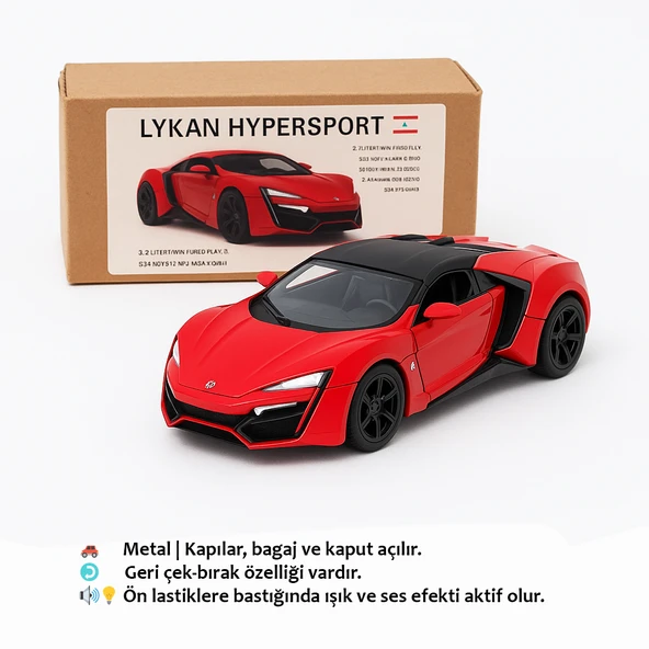 Lykan Hypersport Metal Model Araba - Kırmızı - 1:32 13CM ürün görseli 1