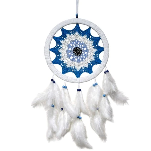 Petrol Mavisi Nazar Motifli Kuş Tüylü Duvar Süsü - Resim 4