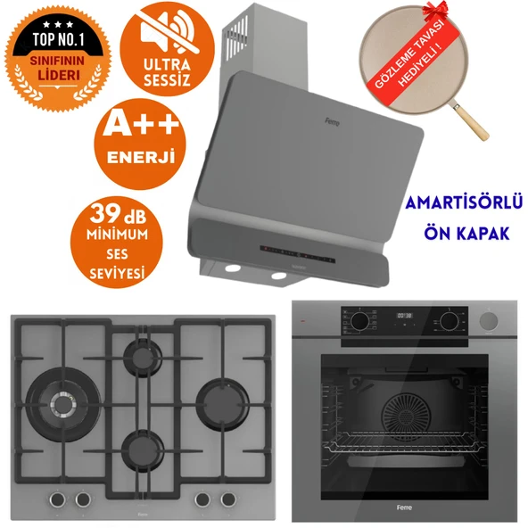 Ferre FryART&SteamART-SilentArt Wok Sessiz Antrasit-Gri  Ankastre Set(D082-SA +QEP64CPR +ED078-WFA) ürün görseli 1