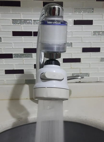 Filtreli Kireç Önleyici 360 Derece Dönen Hareketli Musluk Başlığı - 3 Fonksiyonlu - Krem ürün görseli 1