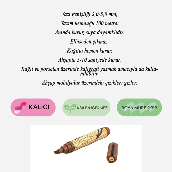 Dış Budak Renk Mobilya Rötuş Kalemi Ahşap Masa Sehpa Dolap Kalem Parke Çizik Giderici Çatlak Kapatır - Resim 4