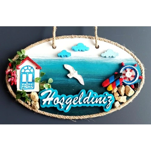 Sahil Kasabası Hoşgeldiniz Yazılı El Yapımı Kapı Süsü - Resim 2