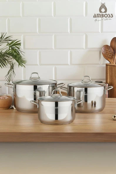 Asude 6 Parça Paslanmaz Çelik Cam Kapaklı Tencere Seti ürün görseli 1