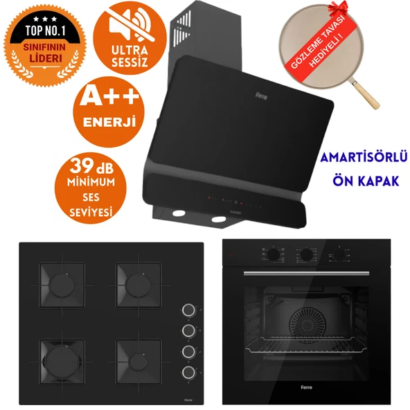 Ferre FlowArt&SilentArt  Vion Ultra Sessiz Yeni Seri Siyah Ankastre  Set  (D080-SA +QBL62CS +SS205) ürün görseli 1