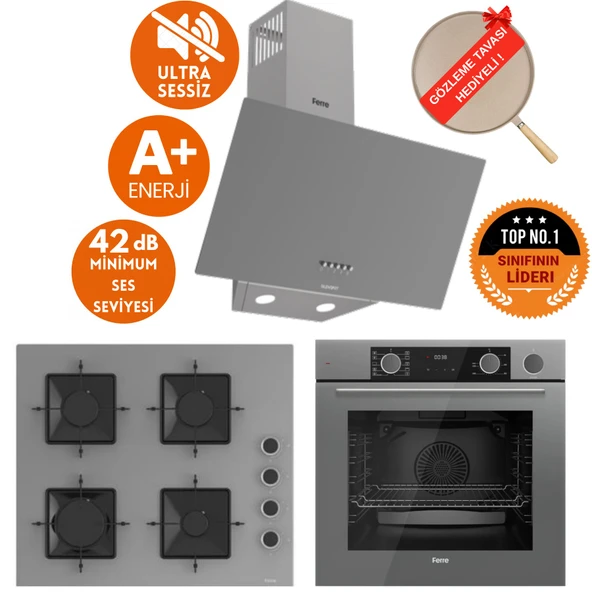 Ferre FryArt&SilentArt-SteamArt QF Yeni Seri Sessiz Antrasit Ankastre Set (D088-SA+ XE64CPR +SS208) ürün görseli 1