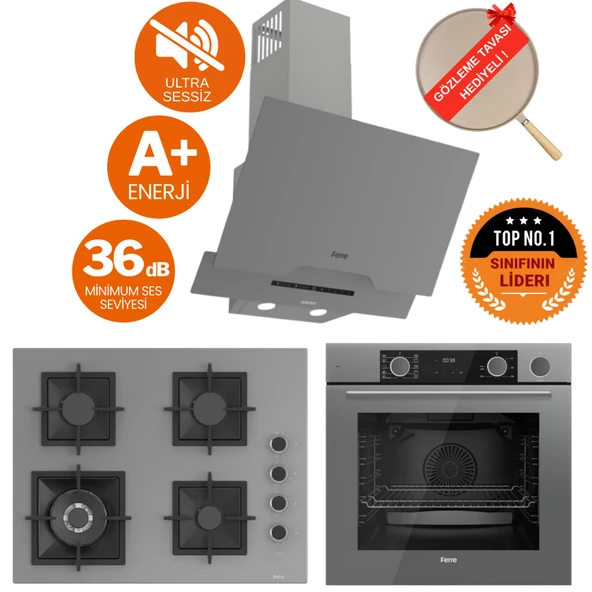 Ferre FryArt&SilentArt-SteamArt FA Sessiz Antrasit Gri Ankastre Set (D065-SA+XE64CPR+SC408-WFA wok) ürün görseli 1