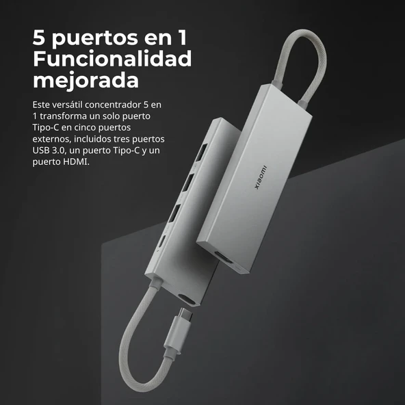 Xiaomi Hub Type C 5'i 1 arada hub, 5 tip (3 USB bağlantı noktası, 1 C tipi bağlantı noktası ve bir HDMI bağlantısı), Windows, Andorid, MacOS ve Linux... - Resim 2