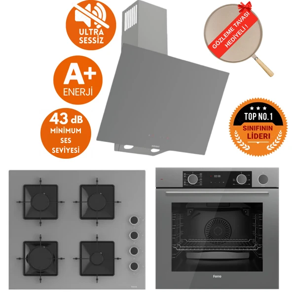 Ferre FryArt&SilentArt-SteamArt QC Yeni Seri Sessiz Antrasit Ankastre Set (D079-SA+ XE64CPR +SS208) ürün görseli 1