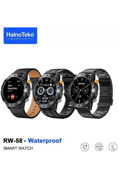HainoTeko RW-58 Siyah AMOLED Ekran Akıllı Saat Su Geçirmez BT Aramalı + 3'lü Kordon - Resim 2