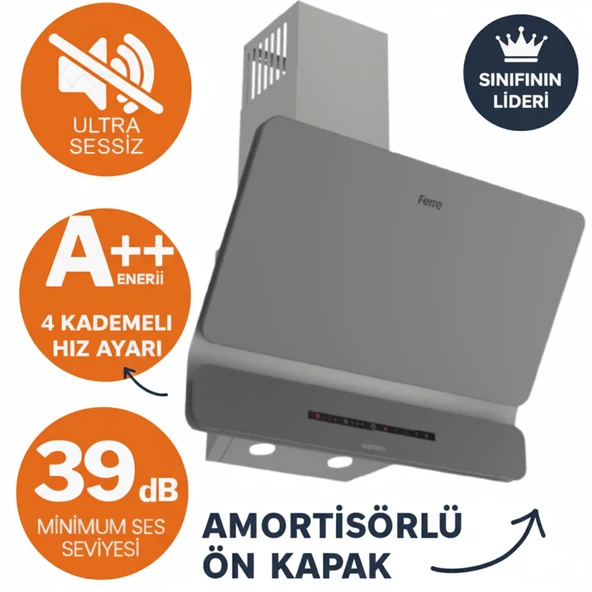 Ferre FryArt & SilentArt RİO Sessiz Antrasit Gri Ankastre Set (D082-SA + QEP63CPR + CS208-FA ) - Resim 2