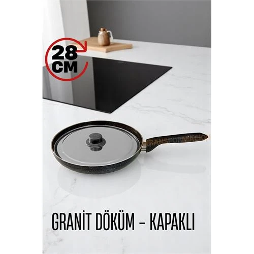 Granit Döküm Tava Paslanmaz Çelik Kapaklı -Yapışmaz Taban 28 Cm ürün görseli 1
