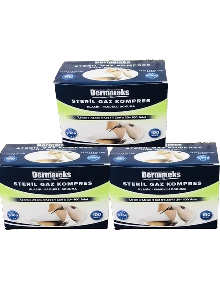 Dermateks 7.5cm X 7.5cm Steril Gaz Kompres 100'lü (3 Kutu) ürün görseli 1